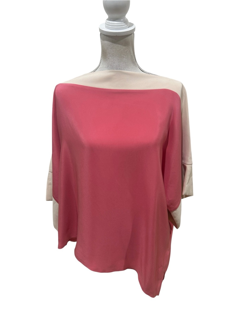 Vintage 1990โs Emmalee 100% silk Two-Tone Pink & Cream Boatneck Blouse one size